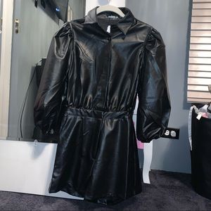 FAUX LEATHER BLACK ROMPER